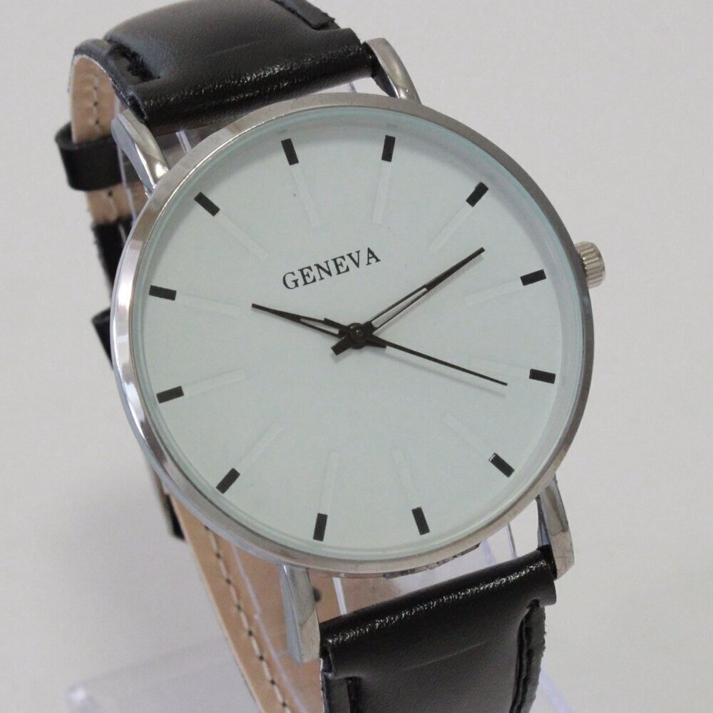Men's Minimalist Fashion Watch Silver Case White Dial Black Strap 40mm - Picture 5 of 12